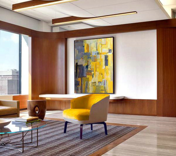 Handmade Extra Large Contemporary Painting,Vertical Palette Knife Contemporary Art,Huge Canvas Art On Canvas,Yellow,Purple,Beige,Brown,Taupe.etc